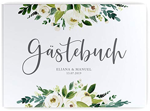 DeinWeddingshop Gästebuch zur Hochzeits - PERSONALISIERT mit Namen & Datum - Hardcover Buch, 104 Seiten, DIN A4 quer | Hochzeitsgästebuch (Inhalt weiße Seiten - blanko, Bridal Flower)