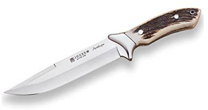 joker Coltello da caccia monopezzo ghiera in acciaio inox, corno di cervo, lama dritta 19,5 cm, 393 grammi, custodia in pelle, CC02 per attività di Pesca, l'Escursionismo, Il Campeggio