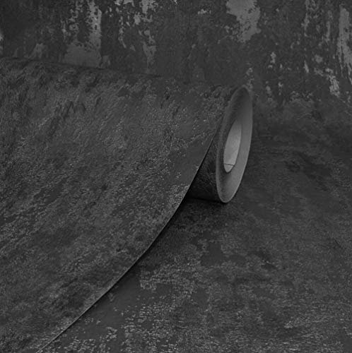 Havana Black Distressed Industrial Metallic Wallpaper Paste Wall from Y�L