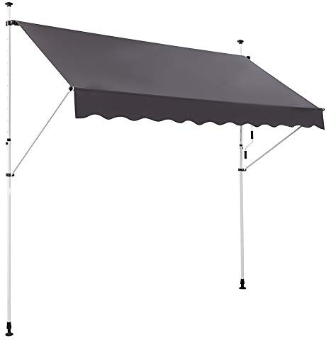 Rapid Teck® Klemmmarkise Markise Anthrazit 200 cm x 120 cm | Balkonmarkise Garten Sonnenschutz einziehbar ohne Bohren | Montagehöhe: 200-300 cm