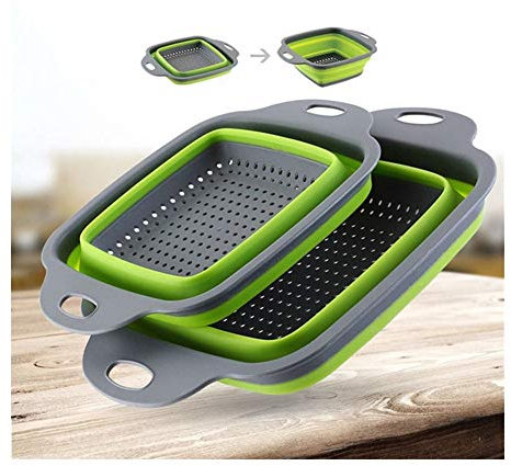 Xiaofeng214 2pcs Silicone Pieghevole Colander Frutta Verdure di Lavaggio cestello setaccio Pieghevole Drainer con Manico Utensili da Cucina (Size : Small+Large)