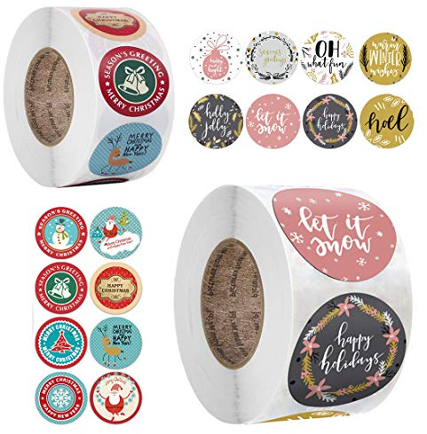Weihnachtsaufkleber Weihnachts Aufkleber Rolle, 1000Pcs Rund Geschenk-Aufkleber des Winterurlaubaufklebers Umschlagbeuteldichtungen Verpackung Weihnachtsgeschenke Sticker Etiketten 1.5 Zoll, 1 Zoll