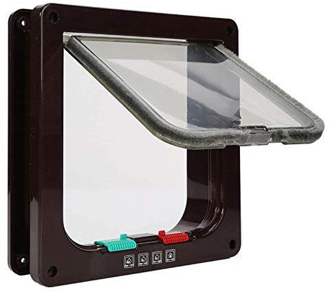 Porta per Gatti HUA Porta per Animali/Gattaiola con Chiusura A 4 Vie, Anta Antivento in Materiale ABS per Porta Scorrevole in Vetro E Finestra in Metallo, per Gatti E Cuccioli