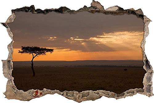 3D-Effekt Wandtattoo Aufkleber Durchbruch selbstklebendes Wandbild Wandsticker Stein Wanddurchbruch Wandaufkleber Tattoo,Baum Silhouette in der Savanne,Größe:50x75cm