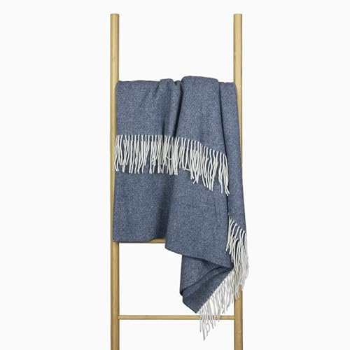 Nostra Andora Merino-Woll- und Kaschmirdecke – Weiche, atmungsaktive und leichte Elegante Überwurfdecke für Sofa und Außenbereich, temperaturregulierendes Design mit Fransen (Marineblau)