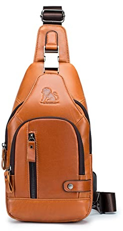 LOONGYOON Neu Leder-Brusttasche Herrenmode Umhängetasche Sport und Freizeit Vintage Wasserdichte Kleine Hängetasche Business Büro Studie Große Kapazität Crossbody Tasche