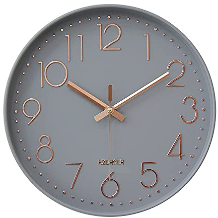 HZDHCLH 30cm Groß Wanduhr lautlos ohne Ticken für Zuhause,Küche,Büro und Schule (Aschgold)