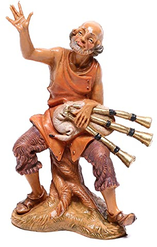 Holyart Sitzender Hirte mit Dudelsack, für 10 cm Krippe von Fontanini