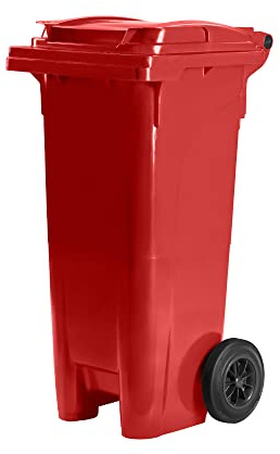 Hardwex Mülltonne mit 2 Rädern und Deckel, Müllgroßbehälter, Abfalltonne, Mülleimer, Volumen: 80 Liter, Farbe: Rot, Größe: 935 x 445 x 522 mm