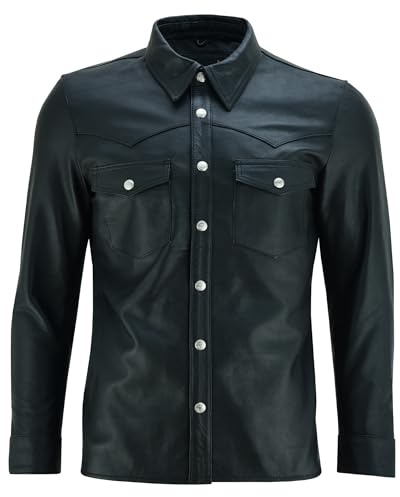 Leatherick Camicia da Uomo in Pelle Nera (S)