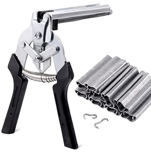 Tanstic 601Pcs Type M Hog Nail Ring Pliers Kit, including Hog Ring Pliers Hand Tools Clamp Upholstery Installation Repair Hand Tools with 600Pcs M Clips Galvanized Steel Nails for Fence Fastening