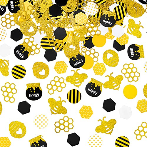 Boao 540 Pieces Bee Confetti Table Decorations Gold Black Glitter Honeycomb Design for Themed Party Table Scatter Birthday Celebration