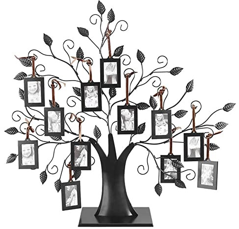 TRIXES Marco de fotos árbol genealógico negro con 12 marcos para fotos