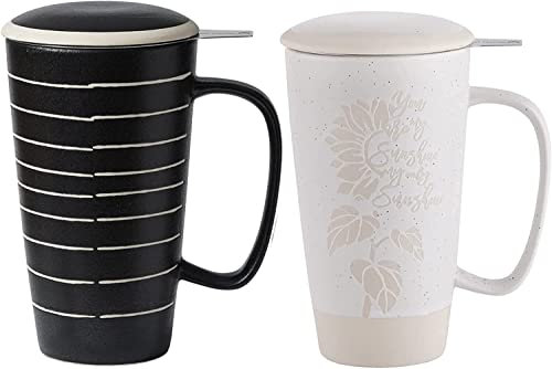 Coffee Cups, Ceramic Tea Cups With A Brewer And Lid, Large-sized Loose-leaf Tea Brewing Cups With Handles, Couple Cups
