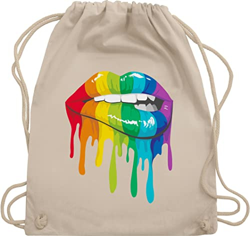 Turnbeutel Rucksack - Kleidung Pride Flag - Lippen LGBT & LGBTQ - Unisize - Naturweiß - regenbogen sachen lgbtq-tasche csd lippe juterucksäcke tasche lgbtq+ beutel lesbian mund turnsack lqbtq
