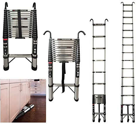 4M/14.4FT Safe Retraction Telescopic Ladder with Stabiliser Bar for Home, Extendable Multi Purpose Ladder 150kg/330 Pounds, Portable Heavy Duty Ladders Extension Ladder