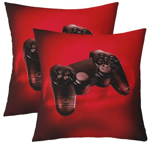 Homemissing Gaming Decorative Throw Pillow Cover Set of 2 Soft Video Game Square Cushion Case Set for Sofa Living Room Red Black Game Controller Pillow Cases Pillowcases 18x18