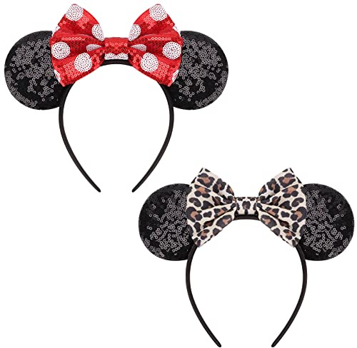 DRESHOW 2 Paket Med Musöron Och Båghuvudband Glitter Partydekoration Cosplay Costume för Kvinnor