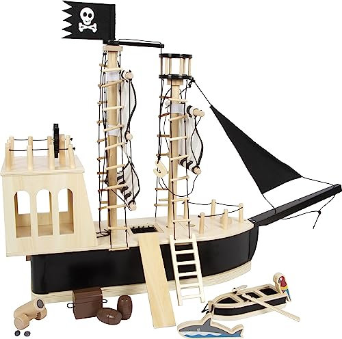 small foot Piratenschiff für Biegepuppen aus Holz, großes Spielschiff mit reichlich Zubehör und Funktionen, 12411