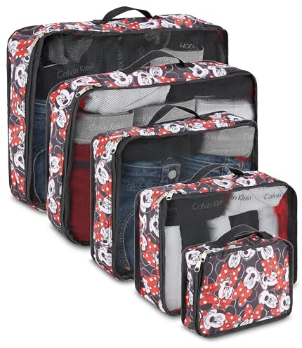 Disney Cubi da imballaggio di Minnie Mickey Stitch – Winnie the Pooh, principessa Cenerentola, 5 pezzi cubi da imballaggio – accessori essenziali da viaggio – set organizer per valigie – per bambini,