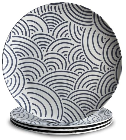 Nook Theory 4 Pack Reusable Bamboo Plates - Non-Toxic Toddler and Kids Plate, Dishwasher Safe, Not Microwavable Dinnerware (Coast 10)