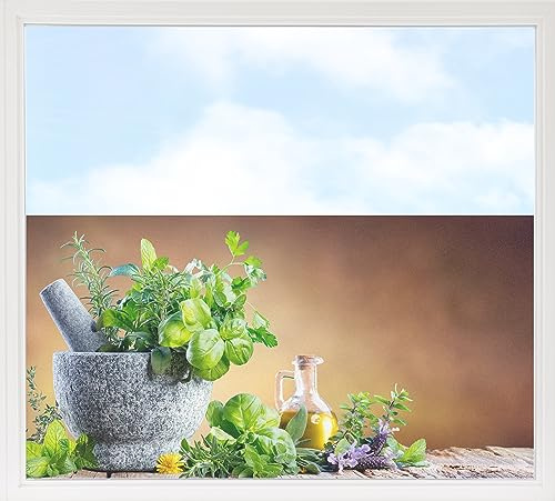 GRAZDesign Fensterfolie Blickdicht Sichtschutz, Sichtschutzfolie Fenster, Glastüren, Küche Küchenfenster, Milchglasfolie Bedruckt mit Motiv Kräuter 110x57cm