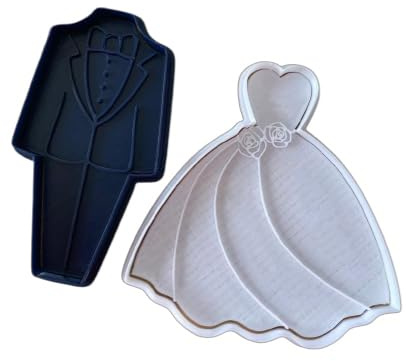 Tagliabiscotti.it - Coppia Siluette vestiti Sposi Mod.2 Sposa + Sposo - Matrimonio - Fidanzamento - Cookies Cutter - Formina per Biscotti e PDZ - Stampo + Cutter - 8cm
