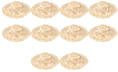 SEWACC Mini-Hüte Mini-Stroh 10 Stück 8 cm Mini-Puppen-Stroh Handarbeit Puppen-Strohkappe Handstrick- Für DIY-Handwerk Puppenhaus-koration Eimer Puppenhüte