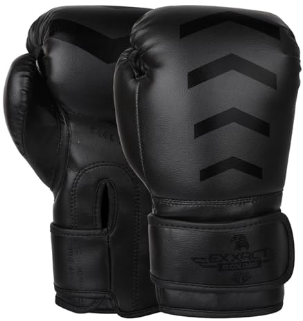 Exxact Sports Knockout Youth Boxing Gloves for Kids (3-15 Years) with Padded Protection and Wrist Support, Durable Engineered Leather Kids Boxing Gloves for Sparring (Black, 4 OZ)