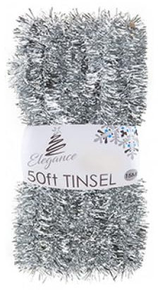 50ft Tinsel Garland For Christmas Tree Decorating 15 Metres of Sparkly Metallic Xmas Foil Extra Long for Stairs or Crafts (Silver)