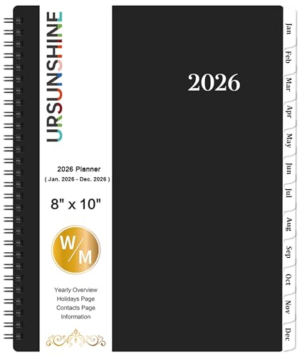 Planner 2026-2027 - July 2026 - June 2027 Calendar, 2026-2027 Planner Weekly and Monthly with Printed Tabs, 8 x 10, Flexible Cover, Twin-Wire Binding, Perfect Oganizer - Black