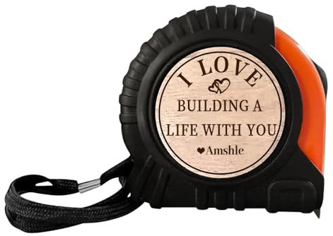 Portachiavi personalizzato con metro a nastro, con scritta I Love Building a Life with You, regalo di San Valentino per marito, fidanzato, papà, nonno (arancione)
