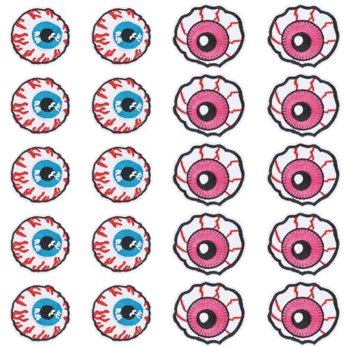 FINGERINSPIRE 20 Stück 2 Arten Augapfel Aufnäher Zum Aufbügeln/Aufnähen Augen Applikations Aufnäher Blutunterlaufene Augäpfel Aufnäher Zum Aufnähen von Augen Gestickte Applikations Aufnäher Für Hüte