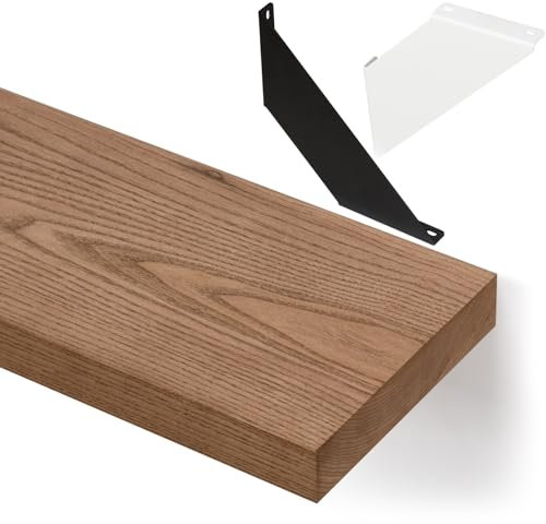 alfalux Wandregal Aus Holz Hängeregal Schweberegal Industrie Loft Design Eschenholz Robust Regalbrett Mit Befestigung Im Industriellen Stil G115x20-Nussbaum-VWE Nussbaum