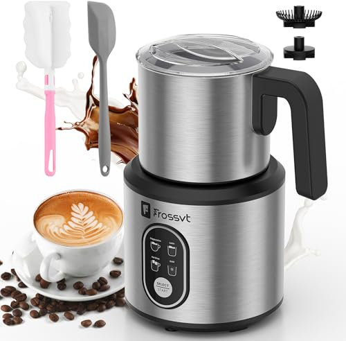 Frossvt 4 in 1 Detachable Milk Frother and Steamer, Milk Warmer with Thick or Light Warm Foam, 11.38oz/350ml Hot Chocolate Maker with Silicone Spatula and Cup Brush