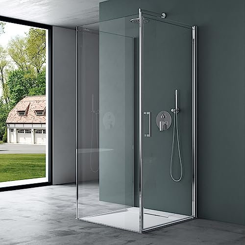Mai & Mai U Form Duschkabine mit Duschtasse Dusche Duschabtrennung BTH: 70x90x195cm ESG-Sicherheitsglas Klarglas Nano-Beschichtung Ravenna36UK