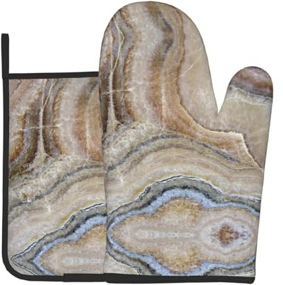 Wurton Onyx Stone Pale Blue Print Oven Mitt Pot Holder 2 Set Heat Resistant Kitchen BBQ Housewarming Gifts 7.2X11