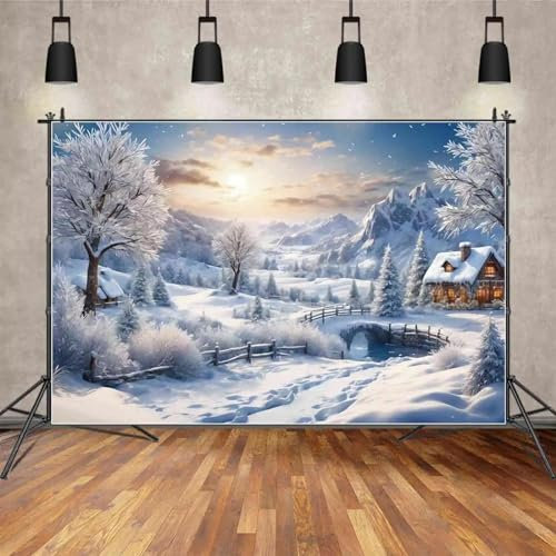 Backdrop winterdekorationen weihnachtsdorf hintergründe für Fotografie Schnee Berg Wald heim hütte Shooting Requisiten