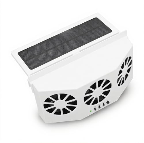 Luqeeg Solarbetriebener Autokühler mit 3 Lüftern, Großer Weitwinkel, Tragbarer Auto-Abluftventilator, Deodorant und Energiesparend, mit Solarstandort Außerhalb des Fensters, Weiß