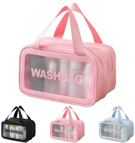 Namenand Kosmetiktasche, kulturtasche Damen, kulturbeutel Herren Transparente, Tragbare wasserdichte Organizer, Make-up-Tasche mit Großer Kapazität für Männer Frauen Kinder Familie - Rosa