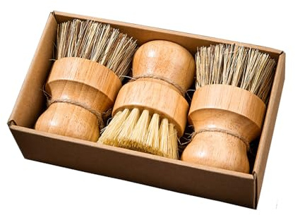 Dish Brush Set, Pot Brush Set, Durable Wood Kitchen Dish Brush, Multifunctional Mini Cleaning Kit for Cleaning Pots, Dishes, Sinks, Fruits and Vegetables (3)