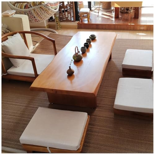 Table Tatami en Bois Massif Vintage - Table de Sol Japonaise, Table à thé rectangulaire Basse pour sièges au Sol, Meubles d’Accent pour Salon(100x50x35cm)