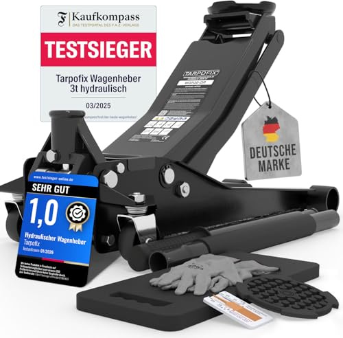 Tarpofix® Wagenheber 3t hydraulisch mit Doppelzylinder [FAZ Testsieger] | Premium hydraulischer Wagenheber für tiefergelegte Autos & SUV bis 3000 kg | Hydraulik Rangierwagenheber flach