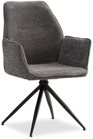 Homestyle4u 2710, Polsterstuhl mit Armlehne Esszimmerstuhl drehbar Chenille Grau Drehstuhl Esszimmer Küchenstuhl bequem