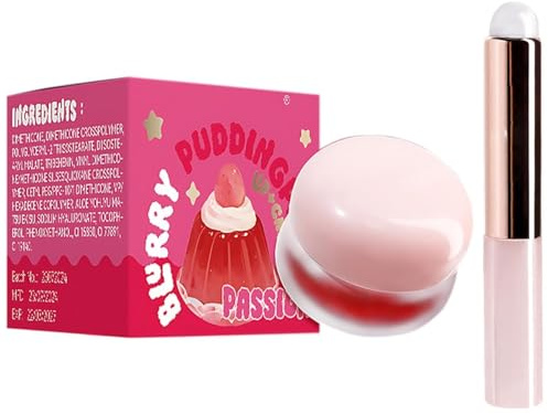 Lip Pudding Pot, Lip and Cheek Blurry Pudding Pot mit Silikon-Lippenpinsel, Blurring Makeup Blush, Milk Jelly Blush, Vielseitig Verwendbares, Natural and Long-lasting, Weiches, Mattes (03#Passion, 3g)