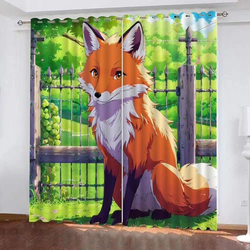 Generisch Vorhang Blickdicht Tiere Fuchs 2 Stück H 100Cm X B 70Cm,Gardinen Kurz Modern Fenster Mit Ösen,Verdunklungsvorhänge Lichtundurchlässig Kinderzimmer,Kinder Vorhang Verdunkelung,B4