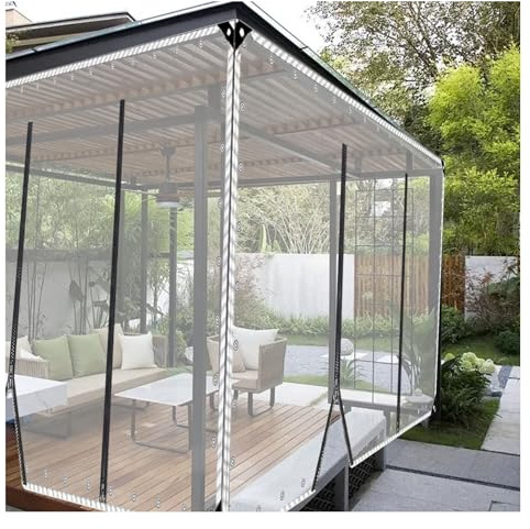 Zipper transparent tarpaulin,Outdoor Tarp Curtains with Zipper Door,Transparent Waterproof Curtains for Pergola,Heavy Duty Transparent Tarpaulin，Foldable Tarpaulin Sheet(H3xW7m/H9.8xW22.9ft)