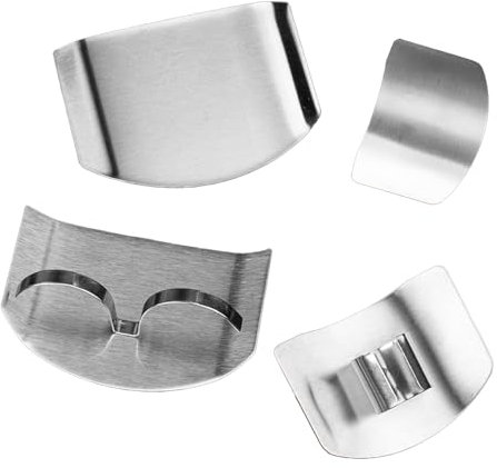 Protections de Doigts en Acier Inoxydable,4 Pièces Protège Doigt Cuisine avec 2 Doubles Doigts et 2 Doigts Simples Coupe Légumes pour la Cuisine de Viande de Cuisine Fruitiers Tranchants Gadgets