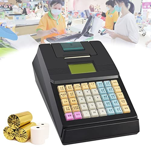 IUBGFTO Elektronische Registrierkasse mit 30 Belegdruckpapier, 40 Tasten Tastatursteuerung und Passwort Dual Management Registrierkasse für kleine Unternehmen