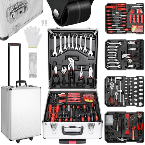 TLGREEN Werkzeugkoffer gefüllt 799-teilig Werkzeug Set im Aluminiumkoffer, Werkzeugkasten Rollkoffer, Werkzeug-Trolley Werkzeugsatz für Auto|DIY Reparatur und Wartung, für Haushalt, Garage & Werkstatt